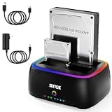 SUITOK Dual Bay SATA Hard Drive Duplicator Dock - 5Gbps USB 3.2 Gen1 External HDD SSD Docking Station for 2.5 3.5 Inch Disks, 40TB Capacity Offline Clone, RGB Light, RTL9201DP Stable Bridge -STK11