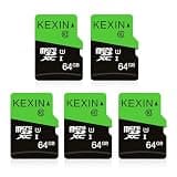 KEXIN Micro SD Card 64GB 5 Pack with SD Adapter microSDXC Memory Card UHS-I C10 U1 Micro SD Card Full HD High Speed TF Card for Smartphone Tablet Action Camera Dash Cam Drone Game Console