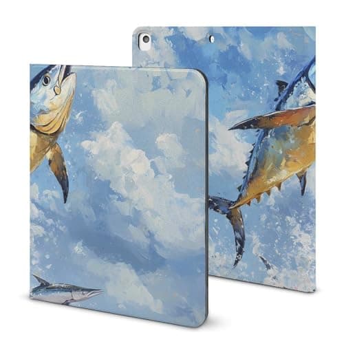 Tuna Fish Leaping Out of Water Compatible with IPAD 2020 2021 Air4 Air5 11in 10.2in 10.9in Case Protective Cover Adjustable Stand with Pen Holder