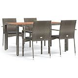 Makastle 5 Piece Patio Dining Set with Cushions, Gray Poly Rattan, 59.1" x 35.4" Acacia Wood Table and 4 Chairs, Rectangular