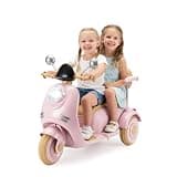 Stopsad 12V Kids Electric Motorcycle with 2 Seats, Ride On Scooter for 3-8 Years, 3-Wheel Moped with Bluetooth, Music, Storage and LED Lights, Dual Seater Motorized Toy Motorcycle for Toddlers (Pink)