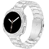DEALELE Bands Compatible with Samsung Galaxy Watch 8 44mm, Clear Resin Band with Bling Protective Case Cover Replacement for Samsung Galaxy 8 Watch 44mm Women Men,Transparent