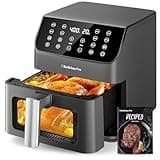 Beelicious Large AirFryer Machine, 12-in-1 Digital Airfryer with Window, Dishwasher Safe, 5.8Qt, 40+ Recipes, Flavor-Lock Tech, Shake Reminder, Compact, Quiet, Nonstick Air Fryers. Black
