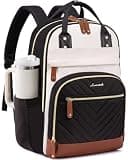 LOVEVOOK Laptop Backpack Women with Giant Tumbler Holder,15.6 inch Waterproof Work Travel Backpack Computer Laptop Bag,Cute College Nurse Teacher Backpack Purse,Gifts for Women & Men,Beige-Black-Brown