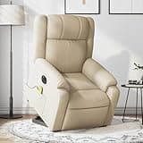 KHNLGFR Electric Stand Up Massage Recliner Chair for Elderly with Power Lift, 6 Massage Points, Cream Fabric, 135 Degree Reclining, Side Pocket