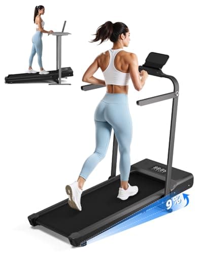 Superun Walking Pad Treadmill with Handle Bar, 300 LBS Capacity Treadmills for Home, 3.0HP Portable Under Desk Treadmill for Home Office with LED Display Remote APP Control