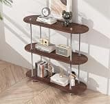 Solid Wood Bookshelf with Stainless Steel Brackets, 3-Tier Floor Etagere, Adjustable Height Vintage Book Shelf for Office, Bedroom, Living Room
