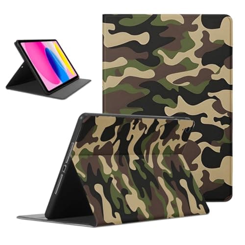Cool Military Green Camouflage Tablet Case for iPad 6th/5th Gen 2018/2017 9.7 Inch, Unique Design Camo Pattern Cover Protective Funda Flip PU Leather Cases for Boy Men Girls