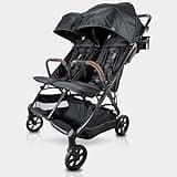 Strolee Lightweight Double Side by Side Stroller - 22 Lbs, 9.5" Compact Fold, Twin Nap Ready Seating, No Rethread Harness, Magnetic Buckle & Ultra Plush Seat 60Lb Max Per Seat- (v2 Black)