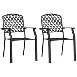 DXKDUSOKJ Stacking Steel Patio Dining Chairs 2 Pcs, Mesh Design Industrial Style, E-Coated Powder Coated Weather Proof, Easy Assembly