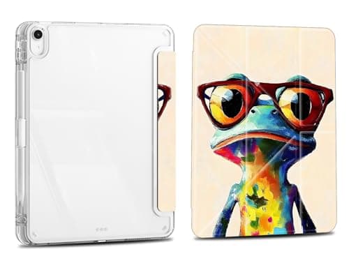 Case for iPad 10.2 Inch 9th/8th/7th Gen 2021/2020/2019, iPad Air 3 2019 10.5, Slim Clear Case with Pencil Holder，Multi-Angles Folding Y-Shaped Stand Cover, Abstract Frog Art