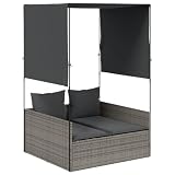 TUERYAFEK Double Sun Lounger Grey with Adjustable Height, PE Rattan and Powder-Coated Steel Frame, UV and Water-Resistant for Patio or Garden