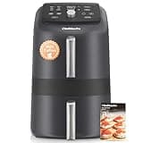 12QT Large Double Air Fryer, Family-Size Dual Airfryer with 2 Baskets, SyncHeat Even Heating, Stacked Compact Design, Smart Finish & Match Cook, PFAS-Free Nonstick, Dishwasher-Safe, Matte Black