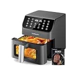 Beelicious Large AirFryer, 12-in-1 Digital Airfryer with Window, Dishwasher Safe, 5.8Qt, 40+ Recipes, Flavor-Lock Tech, Shake Reminder, Compact, Quiet, Nonstick Air Fryers. Black