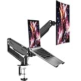 Pholiten Monitor and Laptop Mount for Max 32" Screen and 17" Notebook, Dual Monitor Mount Holds up to 22lbs, Laptop Tray Stand with Gas Spring Arm, VESA 75x75mm 100x100mm