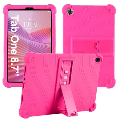 Caweet Case for Lenovo Tab One 8.7 Inch 2025, Heavy Duty Shockproof Full-Protection Adjustable Stand Silicone Cover, Pink
