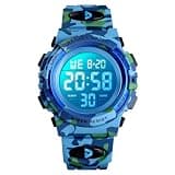 Dayllon Kids Digital Watch Boys Outdoor Sports 50M Waterproof Girls Watches Alarm Clock 12/24 H Stopwatch Calendar for Ages 3-15 Boy Girl Wristwatch Kids Gift,Camo Light Blue 1266 XS