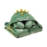 B Kids 3D Animal Hooded Neck Pillow and Throw Set for Kids, Soft Plush Travel Pillow with Attached Blanket, Cozy Lightweight Comfort for Travel, Home & Nap Time, Green, Pillow/Throw