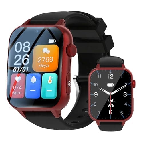 Fall Detection Smart Watch for Seniors Anti-Lost Bracelet for Elderly with SOS Emergency Alert Geo-Fence GPS Tracking HD Video Call Heart Rate Monitor Long Battery Life Red
