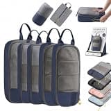 Expandable Space-Saving Cubes, Compression Packing Cubes for Travel, Luggage Suitcase Organizer Bags for Clothing Storage Essentials, Wardrobe Accessories, Breathable Mesh Design(Blue,7-Pack)