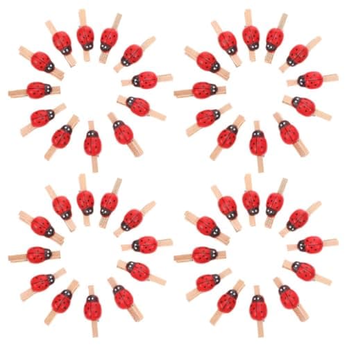 MUSISALY 150pcs Mini Ladybug Wooden Photo Clips for Crafts and DIY, Small Natural Wood Pegs for Room Decor and Memo Holding