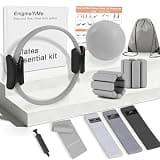 Pilates Ring Kit with Adjustable Ankle Wrist Weights, Resistance Bands, Ball, Pilates Equipment Ball for Home Workout to Tone, Sculpt and Strengthen, Fitness Magic Circle Rings for Yoga Women (Gray)