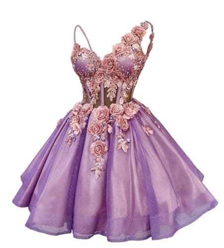 Ftupza Plus Size DAMA Dresses for Quinceanera Short Light Purple Homecoming Dresses 2025 3D Floral Sparkly Tulle Prom Gown 16