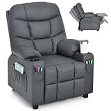 Costzon Kids Recliner Chair with Cup Holder, Adjustable Lounge Chair w/Footrest & Side Pockets for Children Boys Girls Room, Ergonomic Toddler Furniture Sofa, Kids Recliner (Grey)