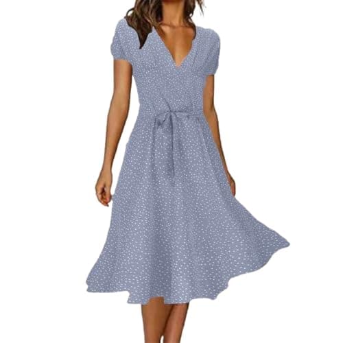 ZOCANIA Boho Dresses for Women Polka Dots V-Neck Short Sleeve Midi Dress Casual Vacation Summer Beach Bohemian Dresses,XXL