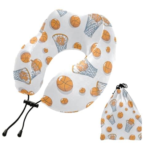ALAZA Cute Basketballs Travel Neck Pillow Memory Foam Neck Pillow with Storage Bag,Soft Travel Pillow for Sleeping Travel Airplane Car Office Home