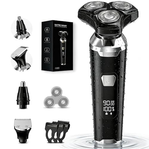 Electric Razor for Men: Wet/Dry Electric Shaver with Upgraded Curved Razor Foil, Gentle on Sensitive Skin, 3-in-1 Cordless Shaver for Beard/Nose/Sideburns (Silver-Black)