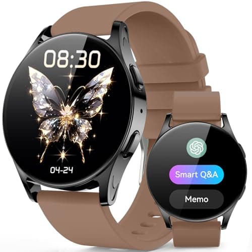 ChronArk AI Smart Watch for Women Men with GPT, 1.32" AMOLED Fitness Tracker with Heart Rate/Sleep/SpO2 Monitor, Waterproof Smartwatch for Android/iPhone Phones (Metallic Black Case w/Mocha Band)