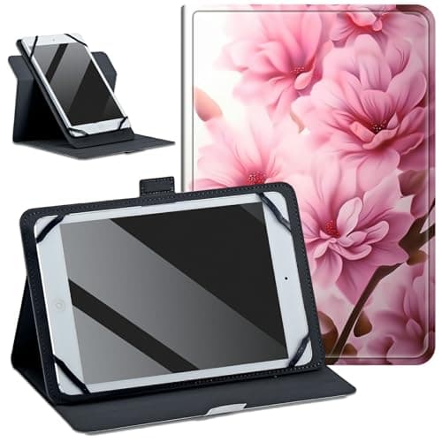 DIGTIALL Universal 10.5-11.5 inch Tablet Case for iPad/Samsung/Kindle/Huawei/Lenovo/Android/Dragon Touch,360 Degree Rotating Stand & Multiple Viewing Angles Protective Cover,Pink Flowers