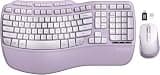 Purple Ergonomic Wireless Keyboard and Mouse Combo, Sablute 2.4G Full Size Ergo Wave Key Board with Cushioned Plam Rest, Natural Typing, 3 DPI Adjustable Silent Mouse for Computer/Laptop/Windows/Mac