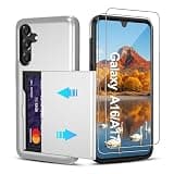 Pilaru Compatible with Samsung Galaxy A16 5G / A17 Case with Card Holder Dual Layer Heavy Duty Protective Shockproof Hidden Card Slot Slim Wallet Phone Cover for A16 Case (Silver)