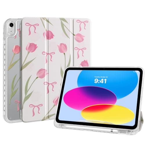 Fycyko Trifold Stand Case for iPad (A16) 11th Generation 11 Inch 2025/iPad 10th Generation 10.9 Inch 2022, Cute Pink Tulip Flower Pattern Aesthetic Design Protective Cover-Pink Tulip