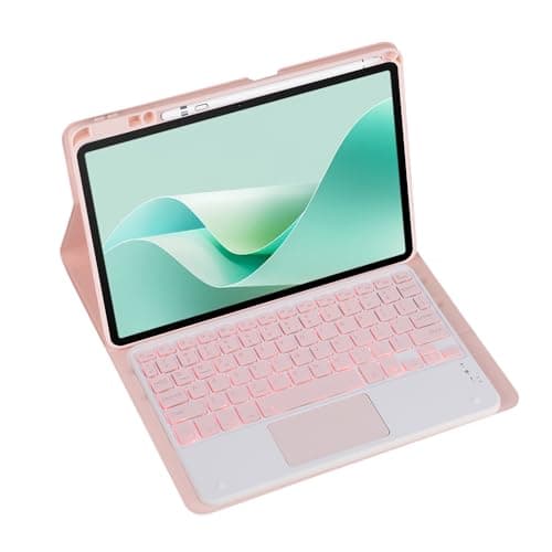 Magnetic Detachable Wireless Keyboard & Mouse Combo with Built in Pen Holder Leather Cover for Huawei MatePad 11.5-inch (2024) Tablet Keyboard Case (Pink,Backlight Touch Pad)