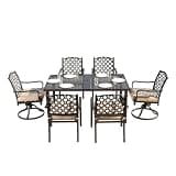 Hassyee 7 Pieces Outdoor Dining Set with Swivel and Dining Chairs and Removable Cushions for Poolside, Deck, Lawn, Patio Furniture Set with Sturdy Metal Frame for Balcony (Beige 7 PCS)