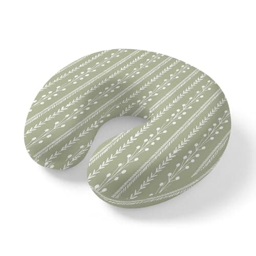 ZRNLTDGHK Neck Pillow Leaf Stripe Sage Green Travel Pillow Memory Foam U Shaped Pillows, Farmhouse Country Style Travel Neck Pillows for Airplane Car Office Home Sleeping Rest