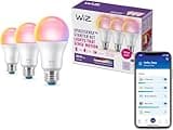 WiZ Connected Smart Light Bulbs, Sunset to Sunrise Automation + Motion Detection + Control with Voice or App, Full Color A19 60W 800LM Indoor, Matter Compatible -3 Pack
