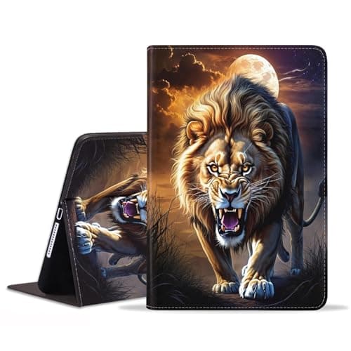 POIUYTREW Case for iPad 5th/6th Generation (9.7-inch, 2017/2018), iPad Air/iPad Air 2 Case, PU Leather Folio Smart Cover with Stand & Auto Wake Sleep, Lion Under The Moon