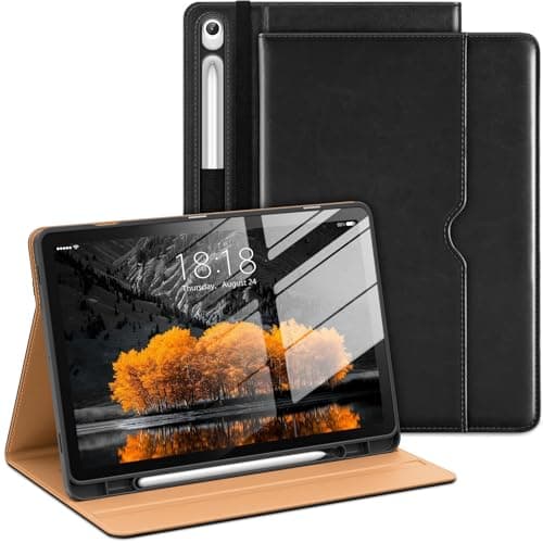 DTTO Leather Case for Samsung Galaxy Tab S10 Lite / S10 FE / S9 FE 10.9-Inch with S Pen Holder, Folio Stand Cover with Hand Strap & Pocket, Multi-Angle Viewing, Auto Wake/Sleep, Black