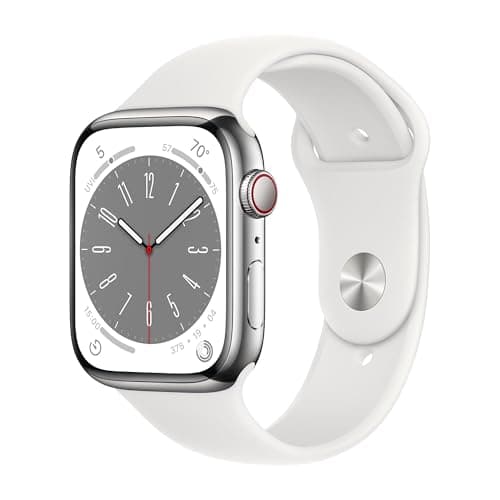 Apple Watch Series 8 (GPS + Cellular, 41mm) - Silver Stainless Steel Case with White Sport Band M/L (Renewed)