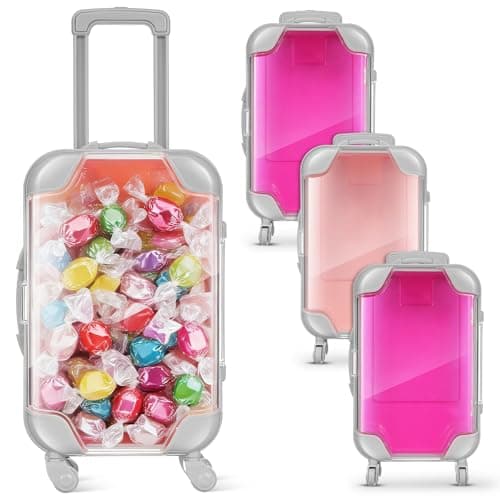 ABOOFAN 4 Pack Mini Suitcase Party Favor Boxes, Plastic Candy Luggage Container, Tiny Trolley Storage Case with Wheels for Birthday Wedding Bridal Shower Baby Shower Party
