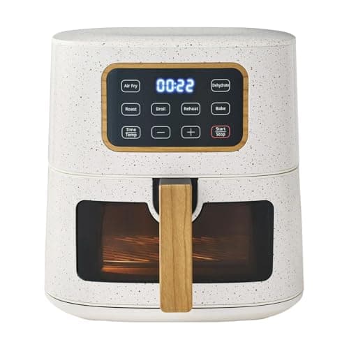 P. W. 5.8 Qt Digital Air Fryer, Touchscreen with Window, Nonstick Basket, 1500W, 6 Smart Cooking Functions, Energy Efficient (Linen White)