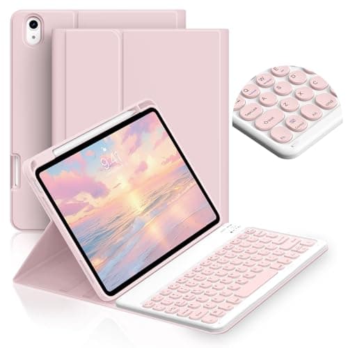 JKSML for iPad (A16) 11th/10th Gen case with Keyboard, Pink Round Key (No Backlit), Detachable Wireless Keyboard, Stand Folio Cover with Side Pen Holder for iPad 10.9" (2022)/ 11" (2025) - Pink-p