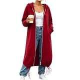Womens Zip Up Hoodies Y2K Long Tunic Sweatshirts Casual Jackets Red