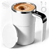 CapyBud 380 ml Self Stirring Coffee Mug, Rechargeable Self Stirring Mug with 7000 RPM Temperature Display 316 Stainless Steel, Waterproof Automatic Mixing Cup for Coffee Milk Cocoa Beverages, White
