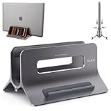 SODI Vertical Laptop Stand for Desk, Gravity Auto Lock MacBook Stand, Aluminum Laptop Holder Vertical Compatible with MacBook Pro, Air, Tablet, Space-Saving Organize Work & Home Office, Gray
