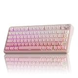 RedThunder K75 Wireless Mechanical Gaming Keyboard, 75% Hot Swappable Creamy Keyboard with Knob, RGB Backlit, Pre-lubed Switches, Side Engraved PBT Keycaps, Wireless/Wired/BT5.0, Gradient Sakura Pink